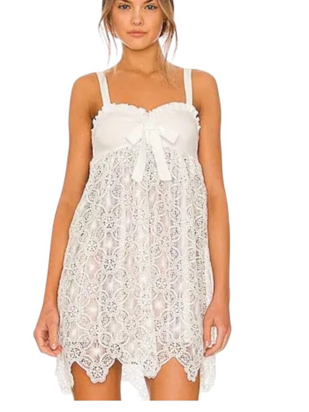 Tularosa NWT Paula Mini Dress lace overlay stripes smocked Coquette Fairycore